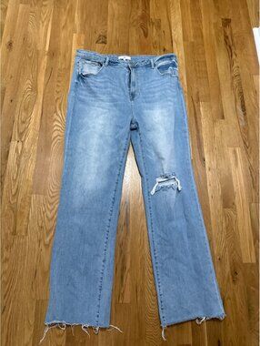 Risen Women's Light Wash Distressed Straight Leg Jeans 3XL Style RDP5484X
